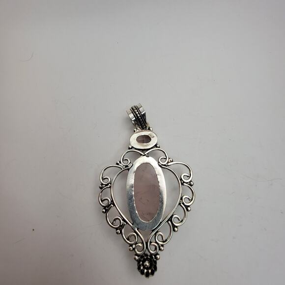 Sterling Silver Rose Quartz and Amethyst Flower Pendant Necklace - 20" Chain - Picture 7 of 8